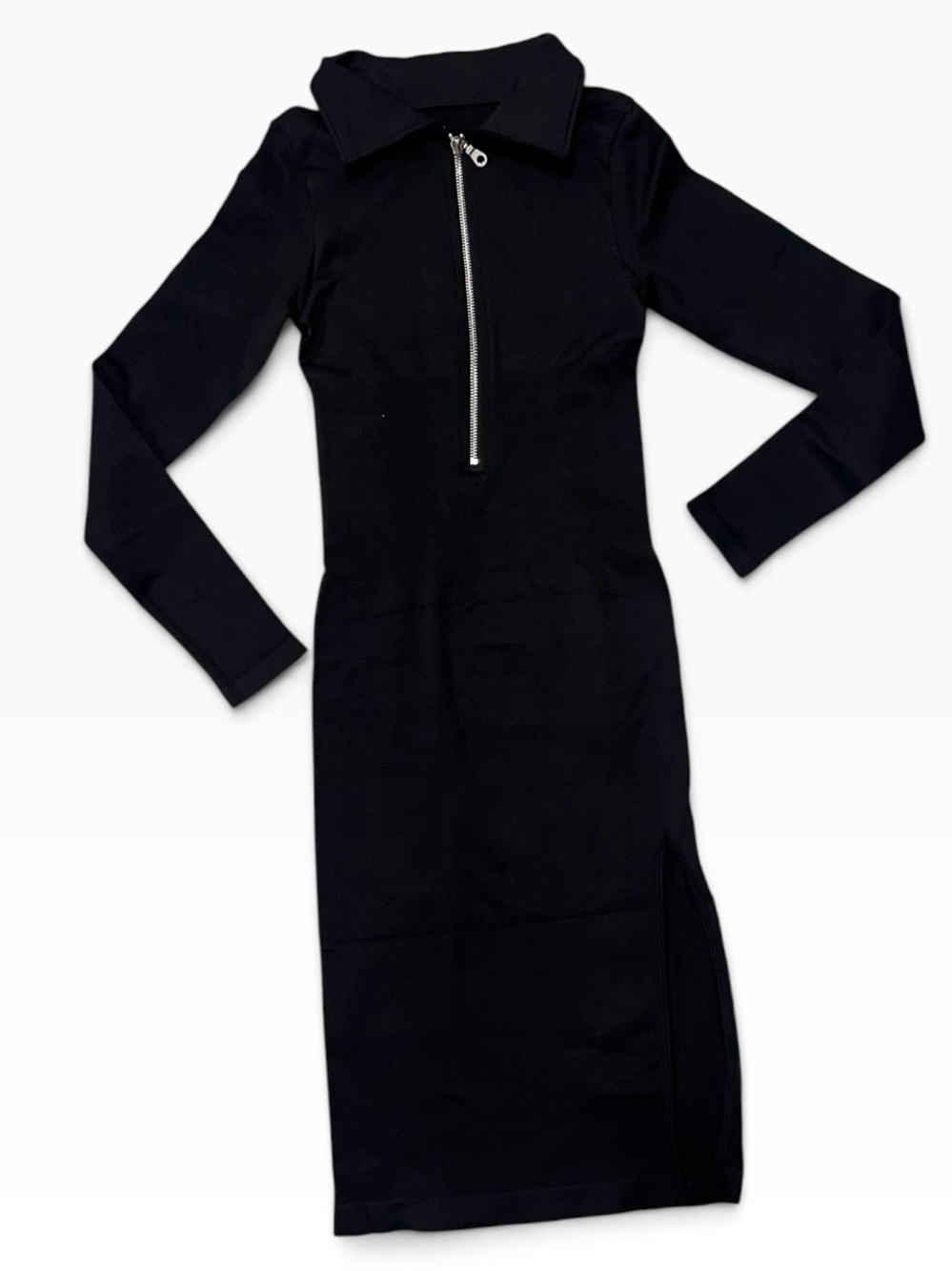 OQQ Collared Ribbed Half-Zip Long Sleeve Midi Dress Size Small